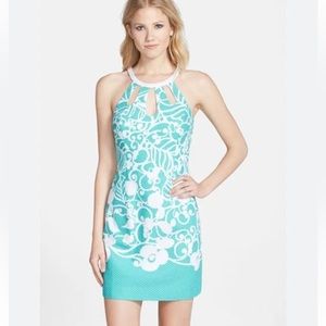 Lily Pulitzer Aqua Blue White Cutout Halter Dress Size 12
